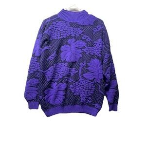 Vintage Jane Adams Sweater Acrylic 80s 1987 Corp Knit Purple Grapes Winery USA